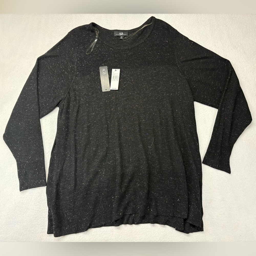 AGP Women’s Sweater  Embellished Neck Line Soft  Black 3XL New